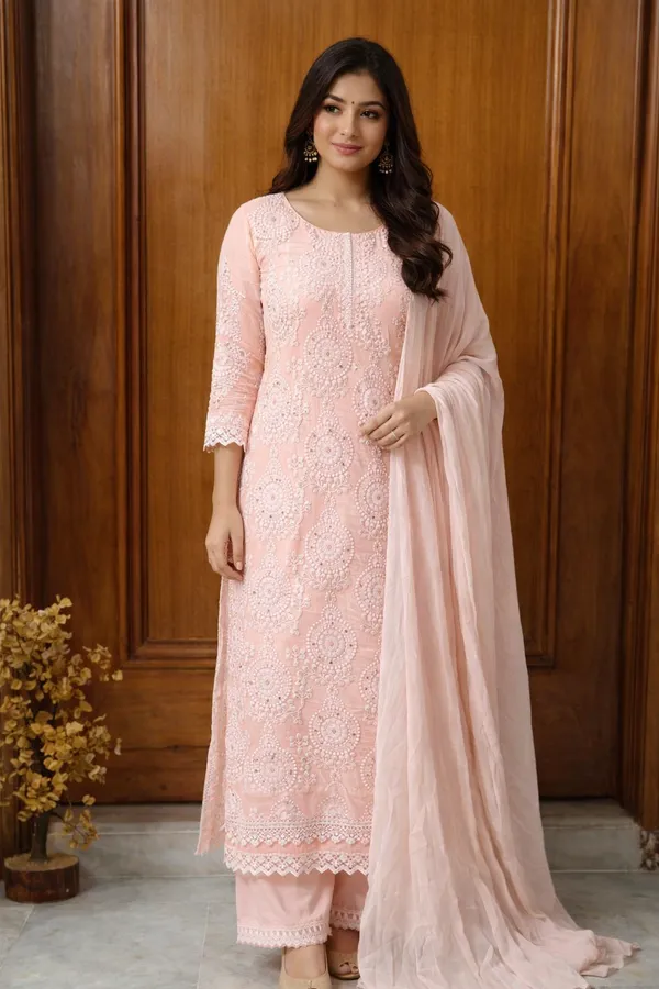 Elegant_Peach_Organdy_Embroidered_Unstitched_Suit_With_Sequence_Work