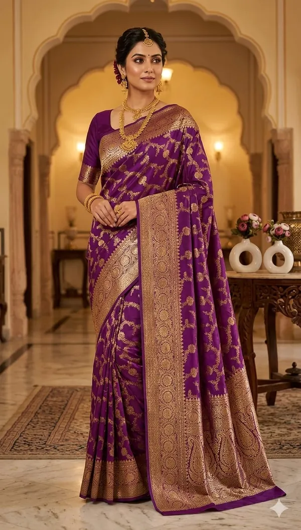 Purple_Banarsi_Silk_Full_Golden_Jaal_Saree_With_Blouse