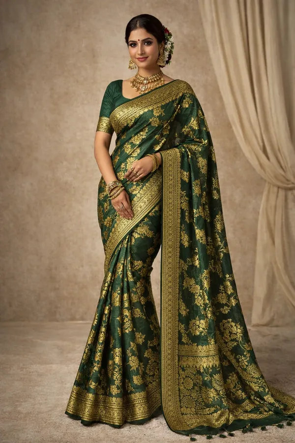 Green_Banarsi_Silk_Saree_With_Blouse