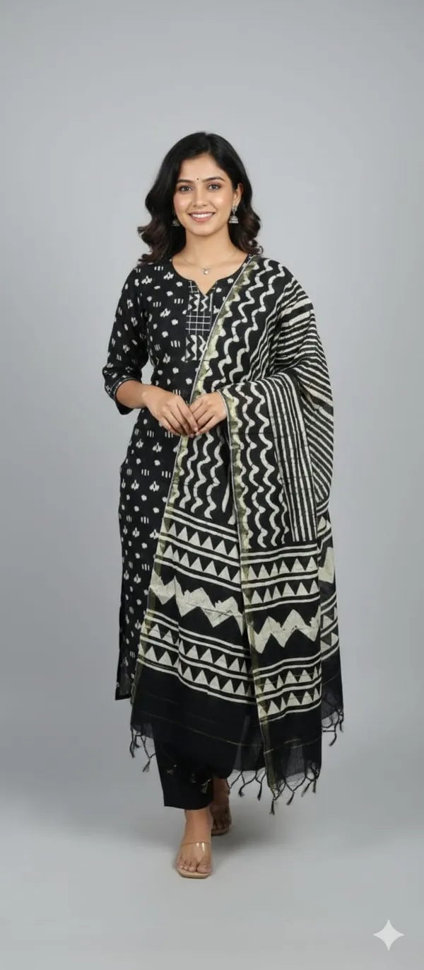 Black_And_White_Geometric_Print_Unstitched_Chanderi_Unstitched_Suit_Material_With_Dupatta