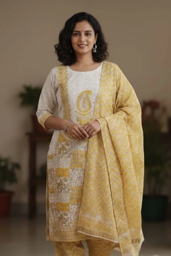 Yellow_Cotton_Unstitched_Suit_Material_With_Dupatta
