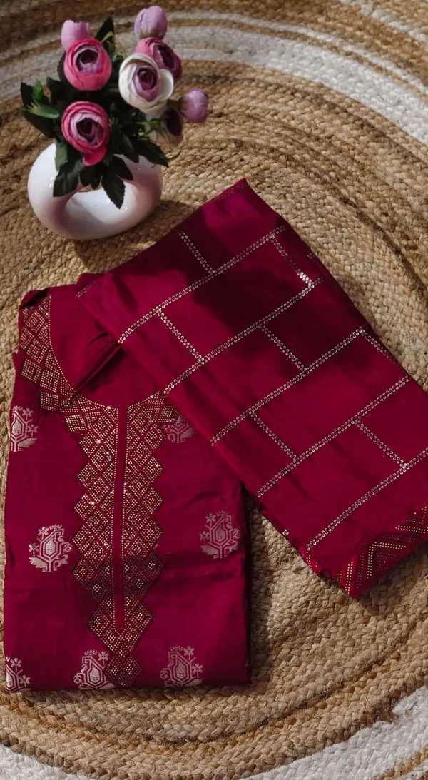 Maroon_Dola_Silk_Unstitched_Suit_Material_With_Heavy_Work