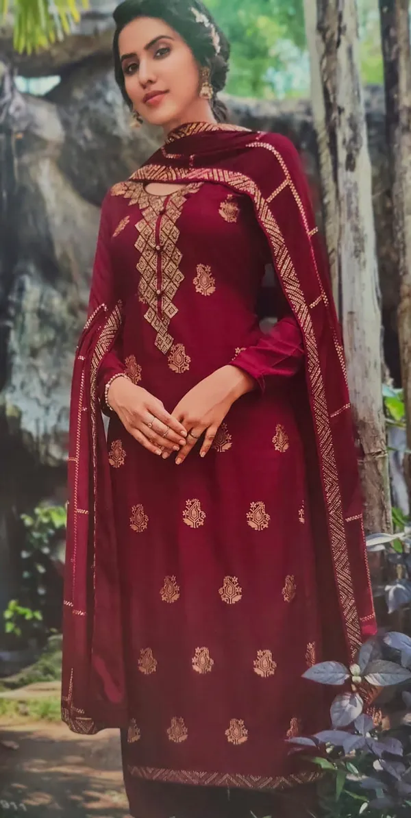 Maroon_Dola_Silk_Unstitched_Suit_Material_With_Heavy_Work