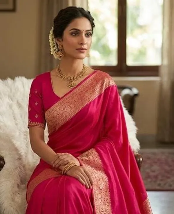 Fuchsia_Pink_Pure_Silk_Saree_With_Zari_Border