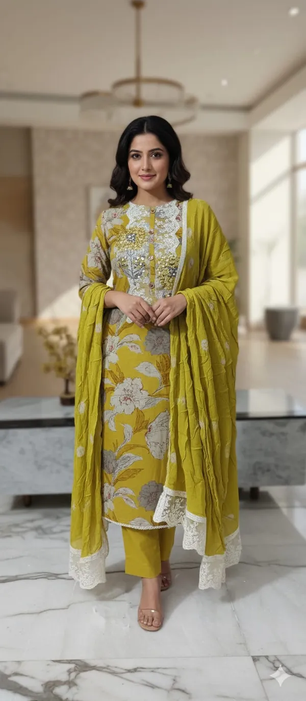 Yellow_Floral_Print_Unstitched_Unstitched_Suit_Material_With_Lace_Work_And_Dupatta