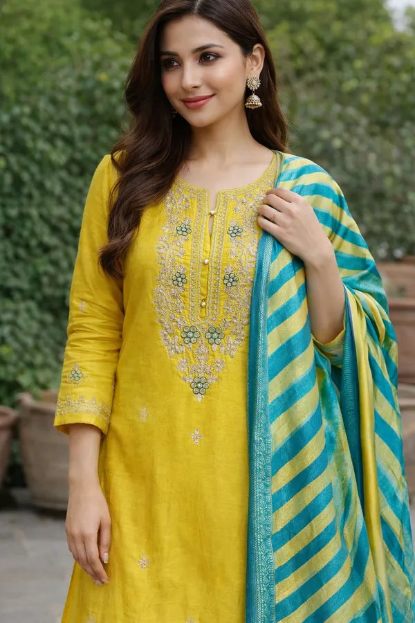 Yellow_Silk_Embellished_Salwar_Unstitched_Suit_Set_With_Striped_Dupatta