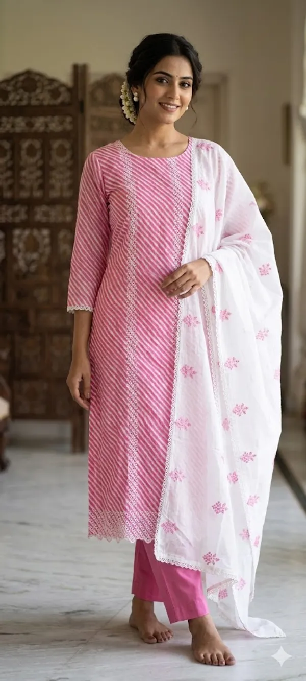 Pink_Striped_Leheriya_Dupatta_With_Embroidred_Border_And_Embroidered_Dupatta_Set