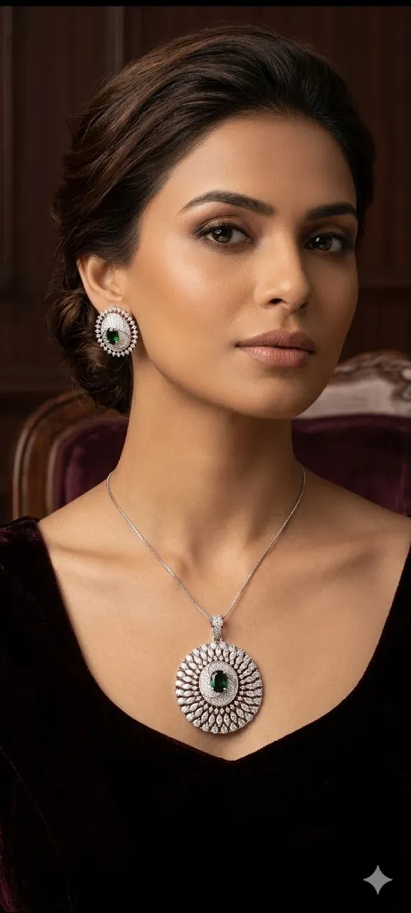 Elegant_Oval_Green_Ad_Pendant_Set_With_Matching_Earrings