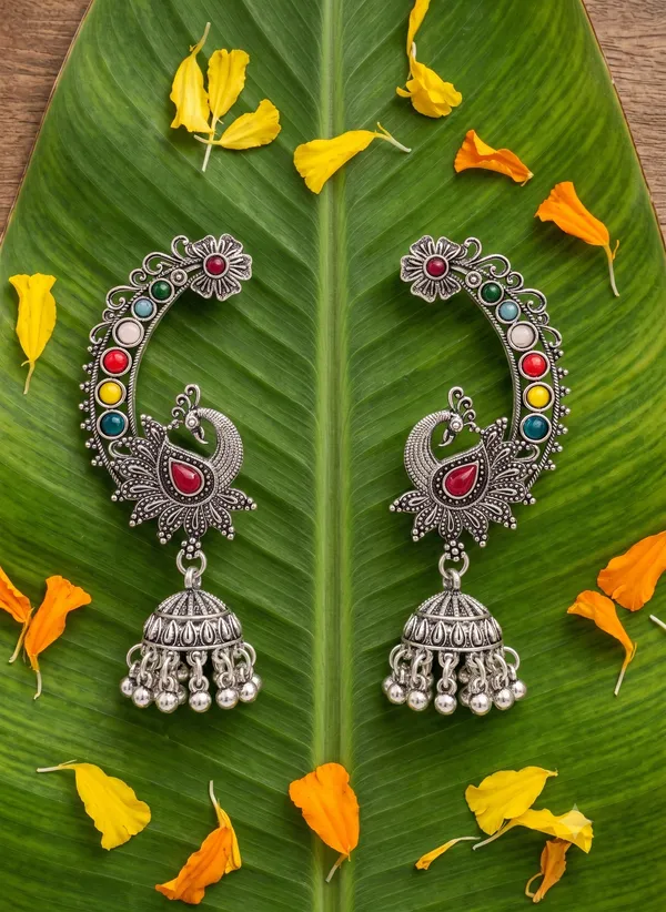 Silver_Oxidised_Peacock_Jhumka_Earrings_for_Women