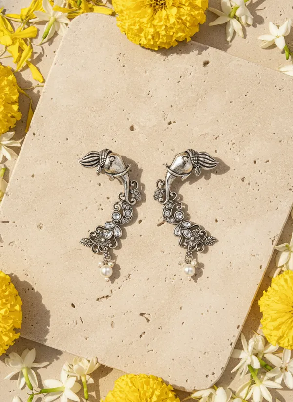 Silver-Tone_Elephant_Motif_Drop_Earrings_for_Women