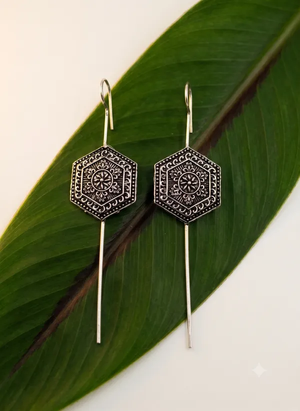 Silver_Oxidised_Hexagonal_Drop_Earrings_for_Women