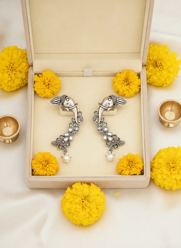 Silver-Tone_Elephant_Motif_Drop_Earrings_for_Women