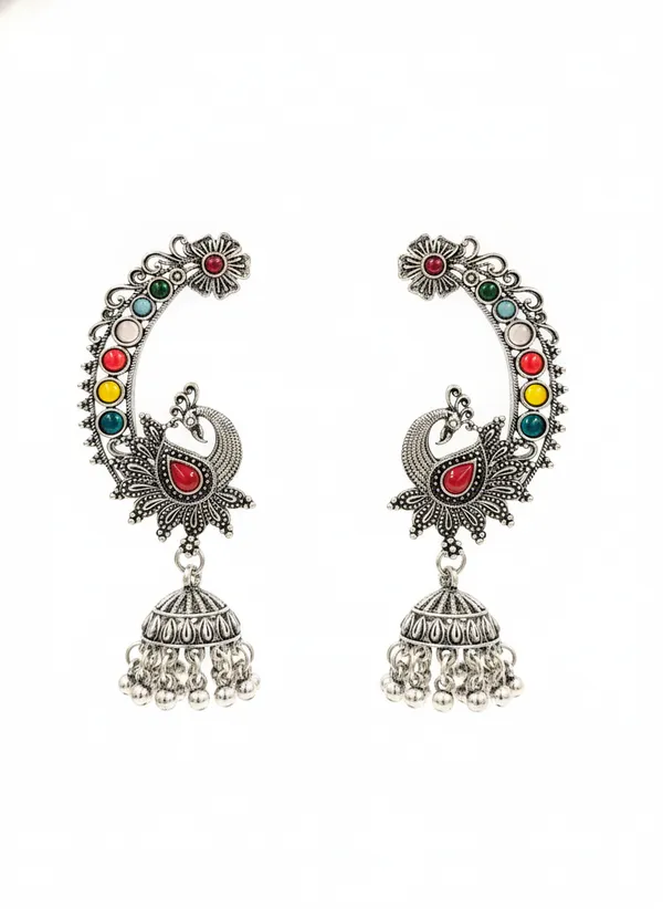 Silver_Oxidised_Peacock_Jhumka_Earrings_for_Women