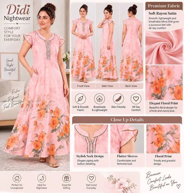 Didi_Nightwear_Women�s_Rayon_Satin_Printed_Night_Gown_with_Frill_Sleeves