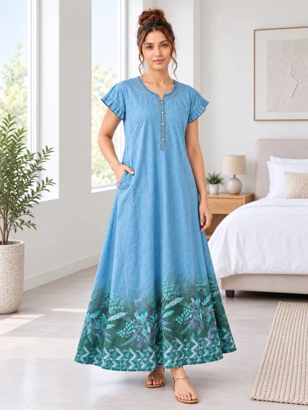 Didi_Nightwear_Women�s_Rayon_Satin_Printed_Night_Gown_with_Frill_Sleeves