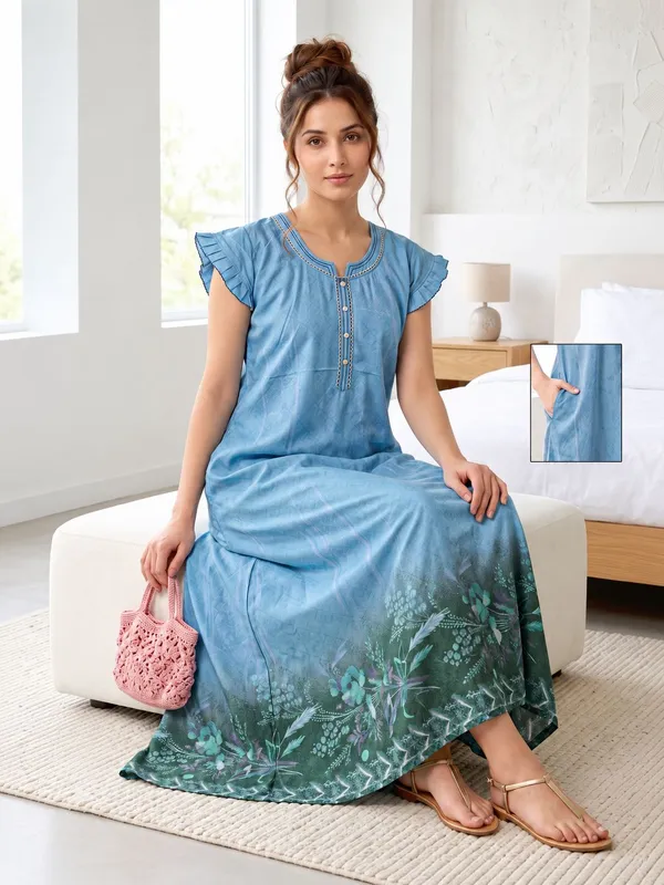 Didi_Nightwear_Women�s_Rayon_Satin_Printed_Night_Gown_with_Frill_Sleeves