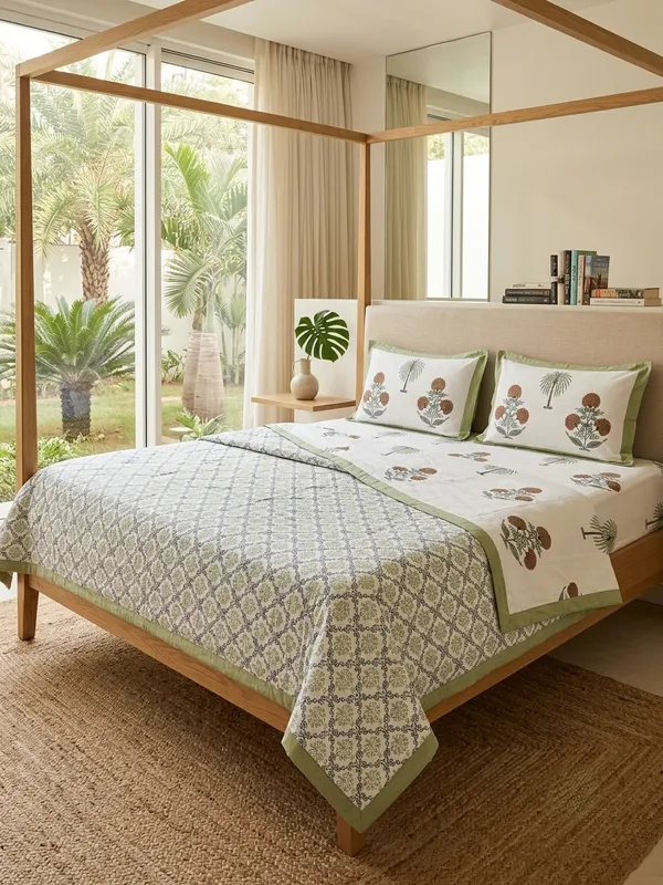 Green_Botanical_Cotton_Comforter_Set_with_Bedsheet_–_4_PC_Double_Bed