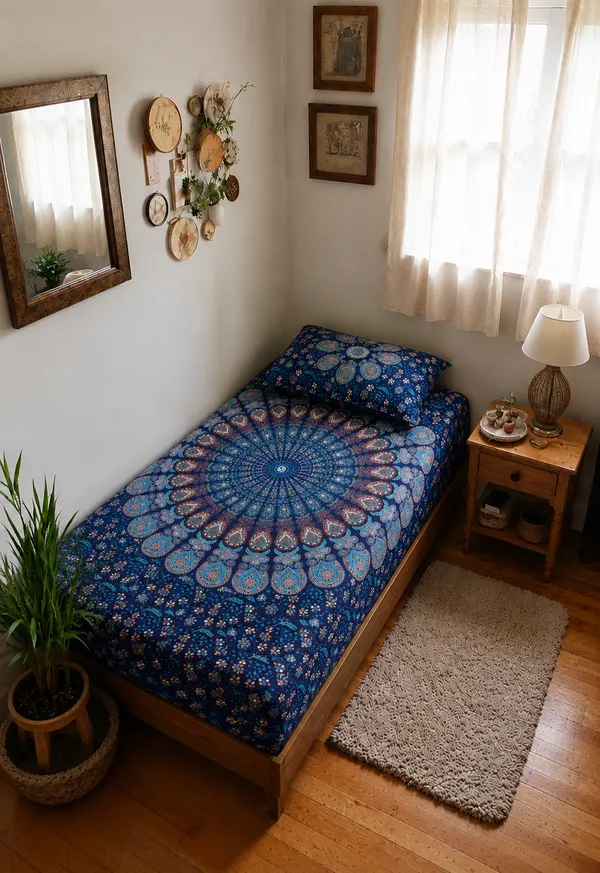 Saanjh_Indigo_Mandala_Single_Bedsheet_with_Pillow_Cover
