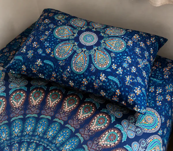 Saanjh_Indigo_Mandala_Single_Bedsheet_with_Pillow_Cover