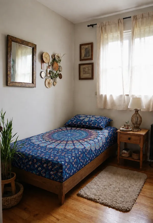 Saanjh_Indigo_Mandala_Single_Bedsheet_with_Pillow_Cover