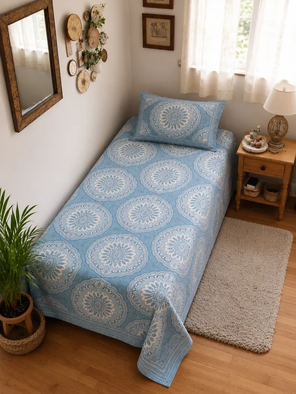 Elegant_Blue_Mandala_Single_Bedsheet_with_Pillow_Cover_|_60_x_90_Inches_|_Floral_Printed_Bedsheet_for_Single_Bed