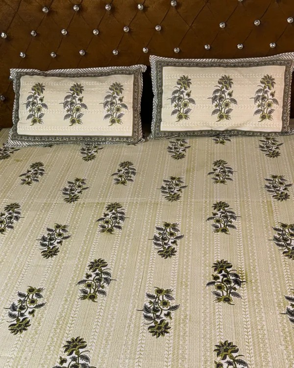 Beige_&_Olive_Floral_Cotton_Bedsheet_with_2_Pillow_Covers_|_Elegant_Ethnic_Printed_Double_Bed_Bedding_Set