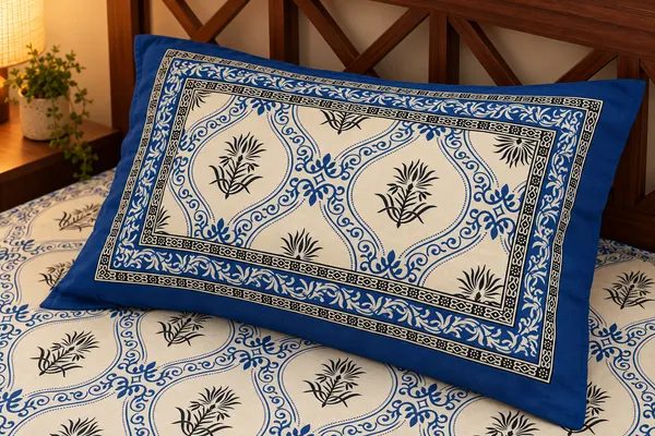 Blue_Botanical_Block_Print_Single_Bedsheet_with_Pillow_Cover_–_60_×_90_Inches