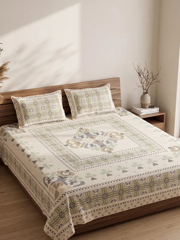 Mario_Print_Pastel_Beige_&_Green_Geometric_Cotton_Bedsheet_With_Pillow_Covers_–_Soft_Breathable_Double_Bed_Sheet_Set_|_Modern_Ethnic_Design