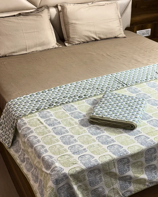 Pair_of_Hand_Block_Print_Elephant_Motif_AC_Dohar_for_Single_Bed_|_Lightweight_Reversible_Summer_Blanket
