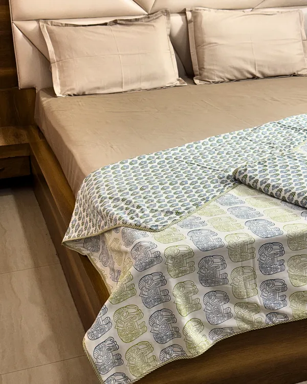 Pair_of_Hand_Block_Print_Elephant_Motif_AC_Dohar_for_Single_Bed_|_Lightweight_Reversible_Summer_Blanket