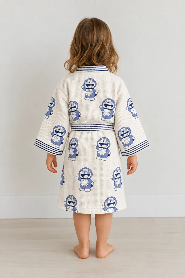 Kids_Doraemon_Block_Print_Cotton_Waffle_Bathrobe