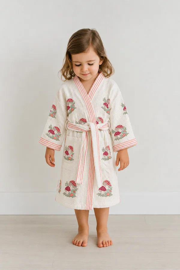 Kids_Mushroom_Print_Cotton_Waffle_Bathrobe