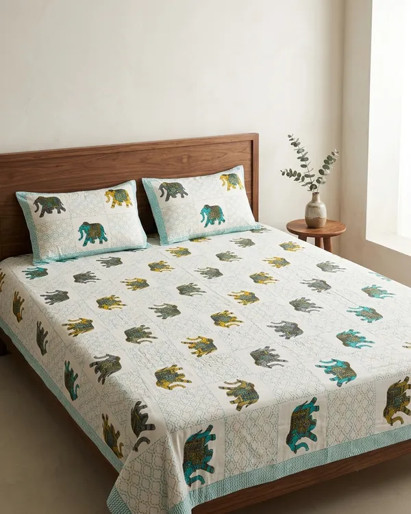 Premium_Cotton_Elephant_Print_Double_Bedsheet_With_2_Pillow_Covers_–_Soft_Breathable_King_Size_Bed_Sheet_Set_(White_&_Teal_Ethnic_Design)