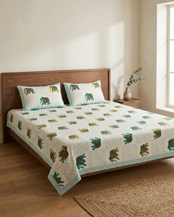 Premium_Cotton_Elephant_Print_Double_Bedsheet_With_2_Pillow_Covers_–_Soft_Breathable_King_Size_Bed_Sheet_Set_(White_&_Teal_Ethnic_Design)