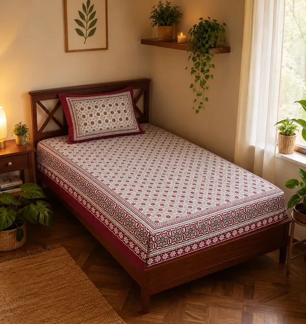 Maroon_Floral_Geometric_Print_Single_Bedsheet_with_1_Pillow_Cover