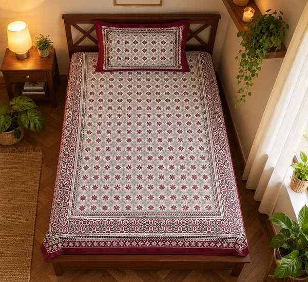 Maroon_Floral_Geometric_Print_Single_Bedsheet_with_1_Pillow_Cover