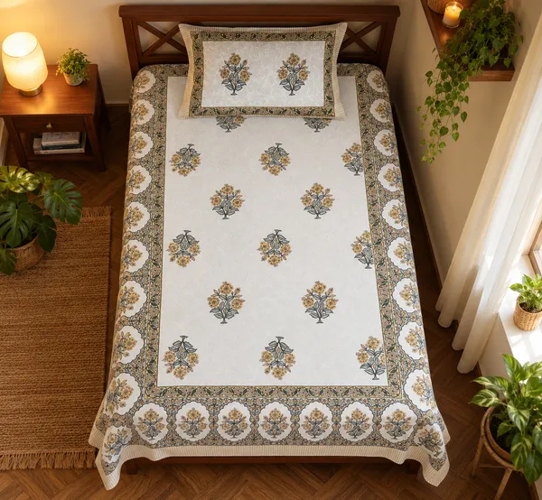 Mustard_Floral_Traditional_Print_Single_Bedsheet_with_1_Pillow_Cover