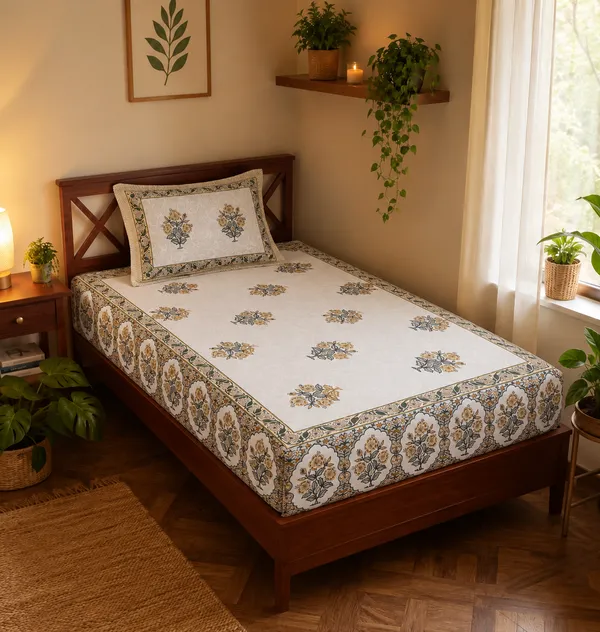 Mustard_Floral_Traditional_Print_Single_Bedsheet_with_1_Pillow_Cover