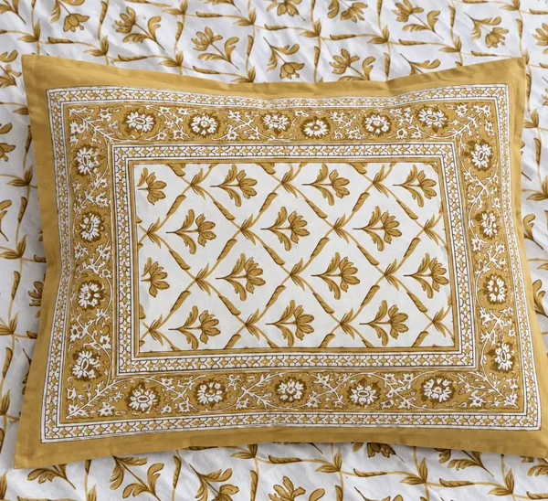 Mustard_Yellow_Geometric_Floral_Print_Single_Bedsheet_with_1_Pillow_Cover