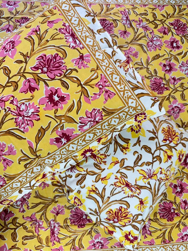 Mustard_Floral_Vine_Printed_Single_Bedsheet_with_Pillow_Cover
