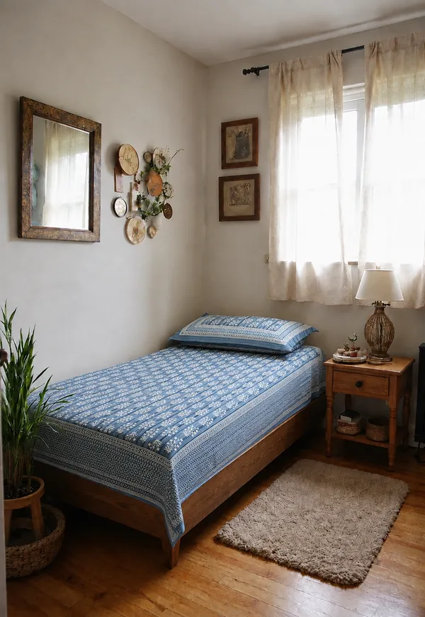 Indigo_Blue_Floral_Stripe_Single_Bedsheet_with_Pillow_Cover