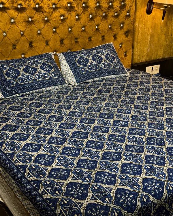 Premium_Blue_Floral_Printed_Cotton_Bedsheet_Set_with_2_Pillow_Covers_|_Soft_Breathable_Double_Bed_Bedding_Set_|_Ethnic_Pattern_Home_Decor