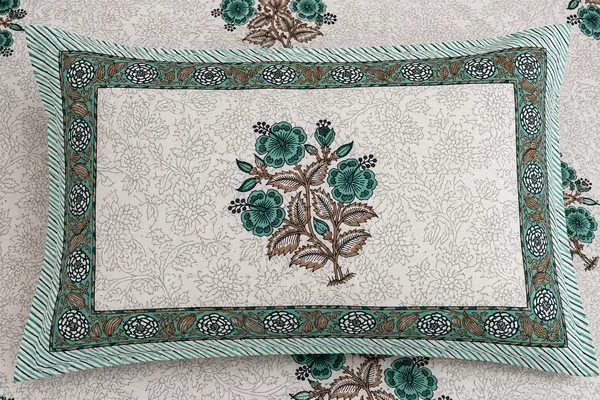 Teal_Green_Floral_Geometric_Print_Single_Bedsheet_with_1_Pillow_Cover