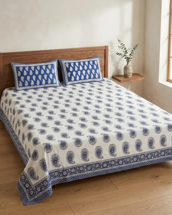 Blue_&_White_Paisley_Cotton_Bedsheet_With_Pillow_Covers_–_Soft_Breathable_Double_Bed_Sheet_Set_|_Traditional_Printed_Bedding