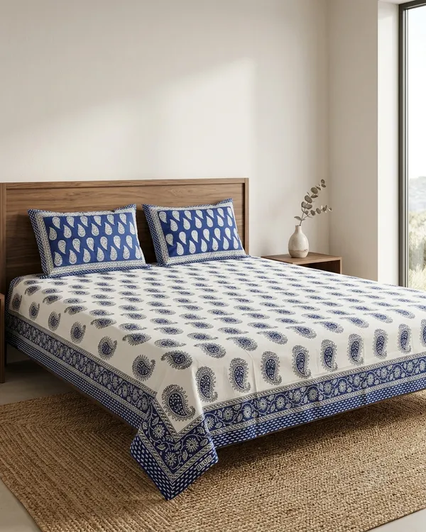 Blue_&_White_Paisley_Cotton_Bedsheet_With_Pillow_Covers_–_Soft_Breathable_Double_Bed_Sheet_Set_|_Traditional_Printed_Bedding