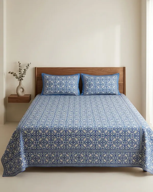 Royal_Blue_Tile_Print_Pure_Cotton_King_Size_Bedsheet_And_Two_Pillow_Covers_90_X_100_Inches