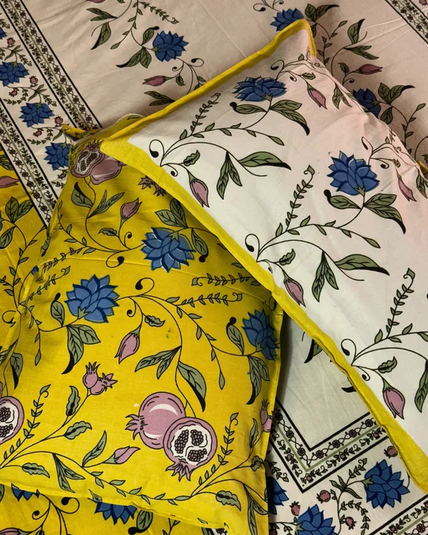 ellow_Floral_Printed_Cotton_Bedsheet_with_2_Pillow_Covers_|_Ethnic_Handblock_Style_Double_Bed_Bedding_Set