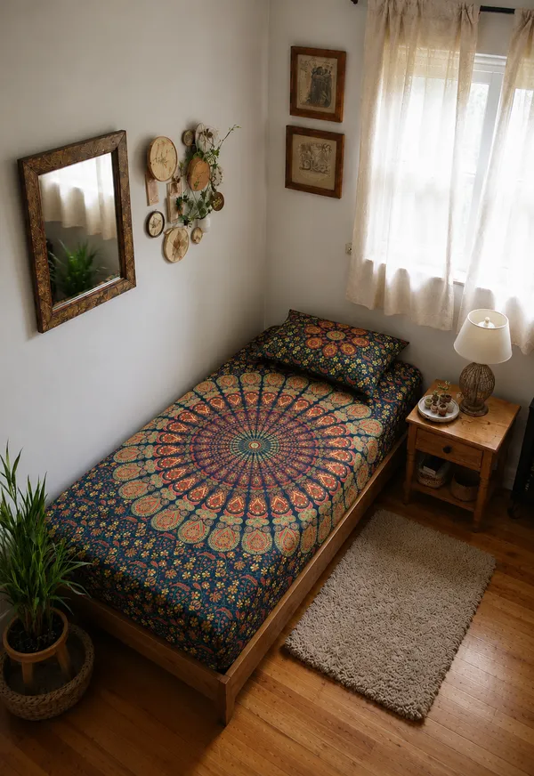 Multicolor_Mandala_Printed_Single_Bedsheet_with_Pillow_Cover_|_60_×_90_Inches_|_Bohemian_Ethnic_Floral_Bedsheet