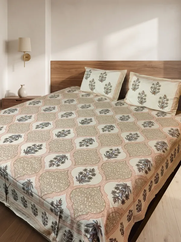 Floral_Cotton_Bedsheet_Set_with_2_Pillow_Covers_–_Beige_&_Pink_Ethnic_Print_|_Soft_Double_Bed_Bedsheet