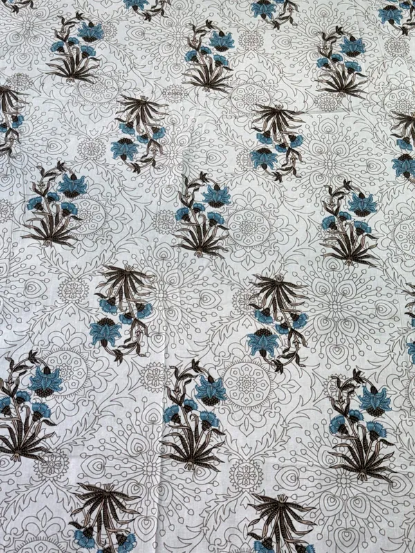 Ivory_Blue_Floral_Border_Single_Bedsheet_with_Pillow_Cover